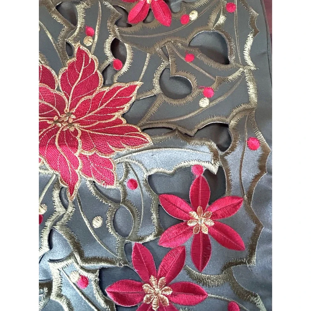 Poinsettia Cutout Embroidery Pillow Cover 16
